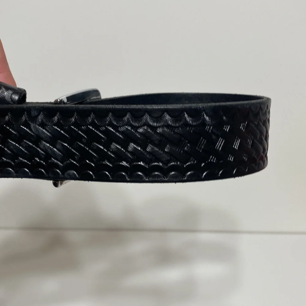 Police Law Pro Top Black Grain Leather Basket Weave Belt